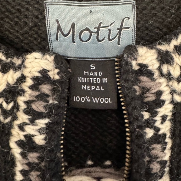 Vintage Motif Hand Knit Wool Nepal Zip Front Cardigan / Sweater / Jacket / small - Picture 3 of 9